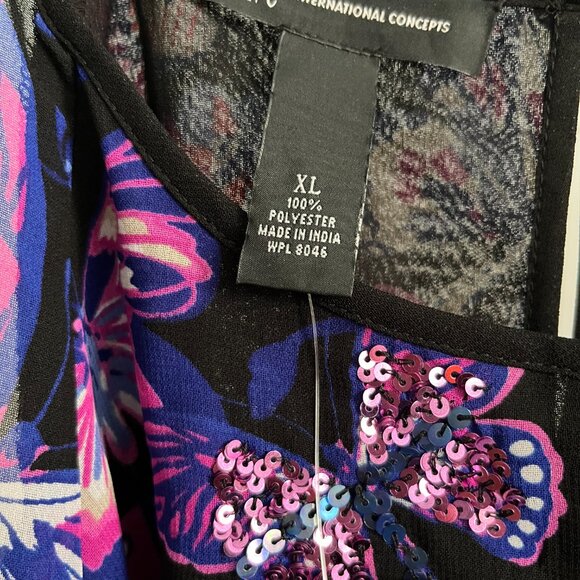 BNWT INC Urban Chic Sequin Twin Butterfly Purple Pink cold shoulder blouse (XL) - Picture 3 of 9